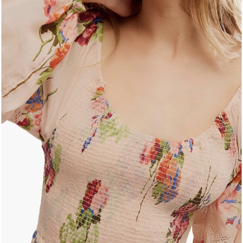 Free People, Morning Glory Floral Smocked Long Sleeve Maxi Dress, Size Xs NWT - Picture 5 of 8